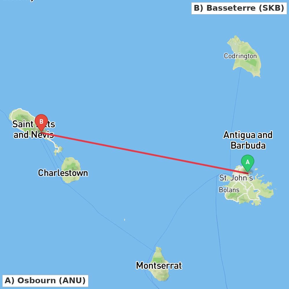 Flight route map from Osbourn to Basseterre
