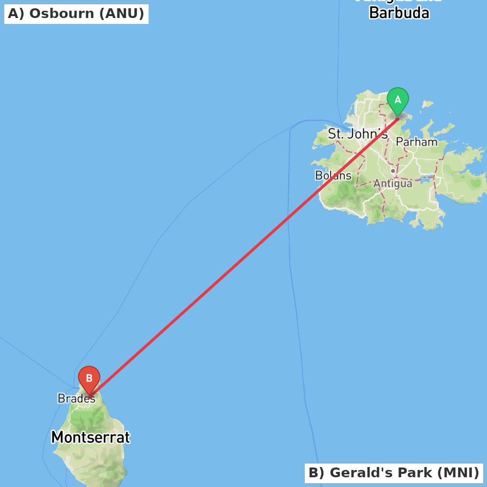Flight route map from Osbourn to Gerald's Park