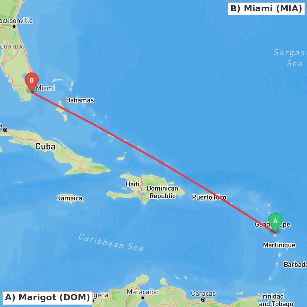 Flight route map from Marigot to Miami