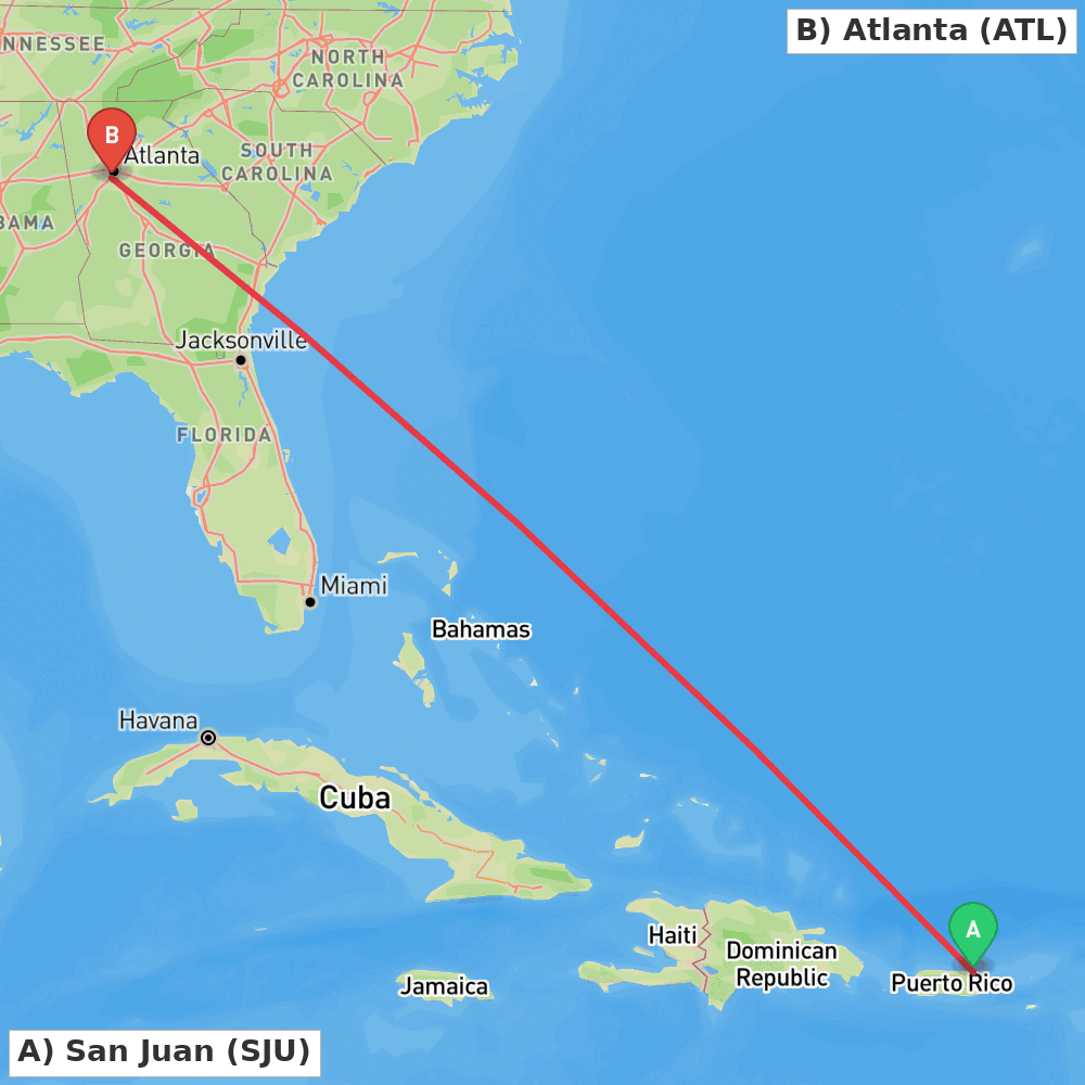 Flight route map from San Juan to Atlanta