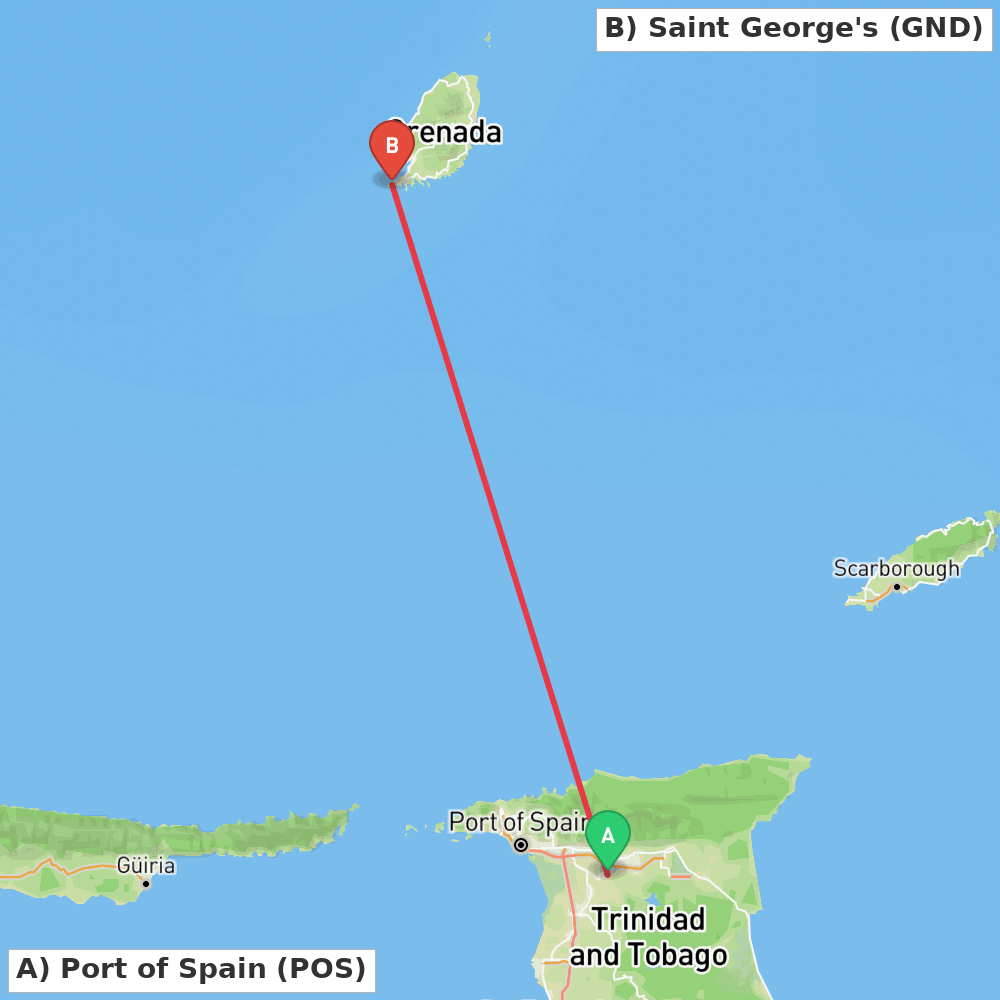 Flight route map from Port of Spain to Saint George's