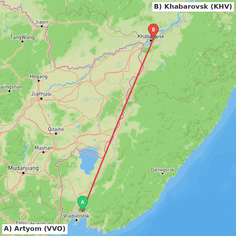 Flight route map from Artyom to Khabarovsk