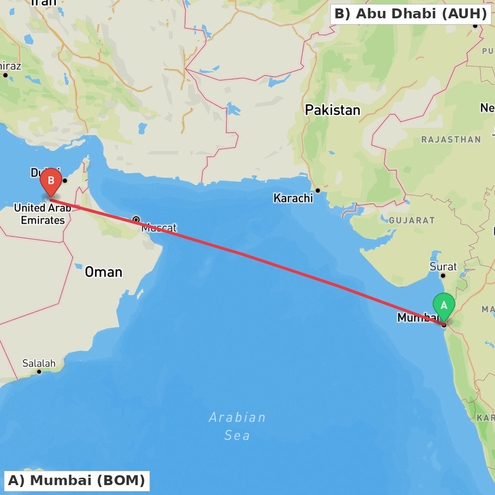 Flight route map from Mumbai to Abu Dhabi