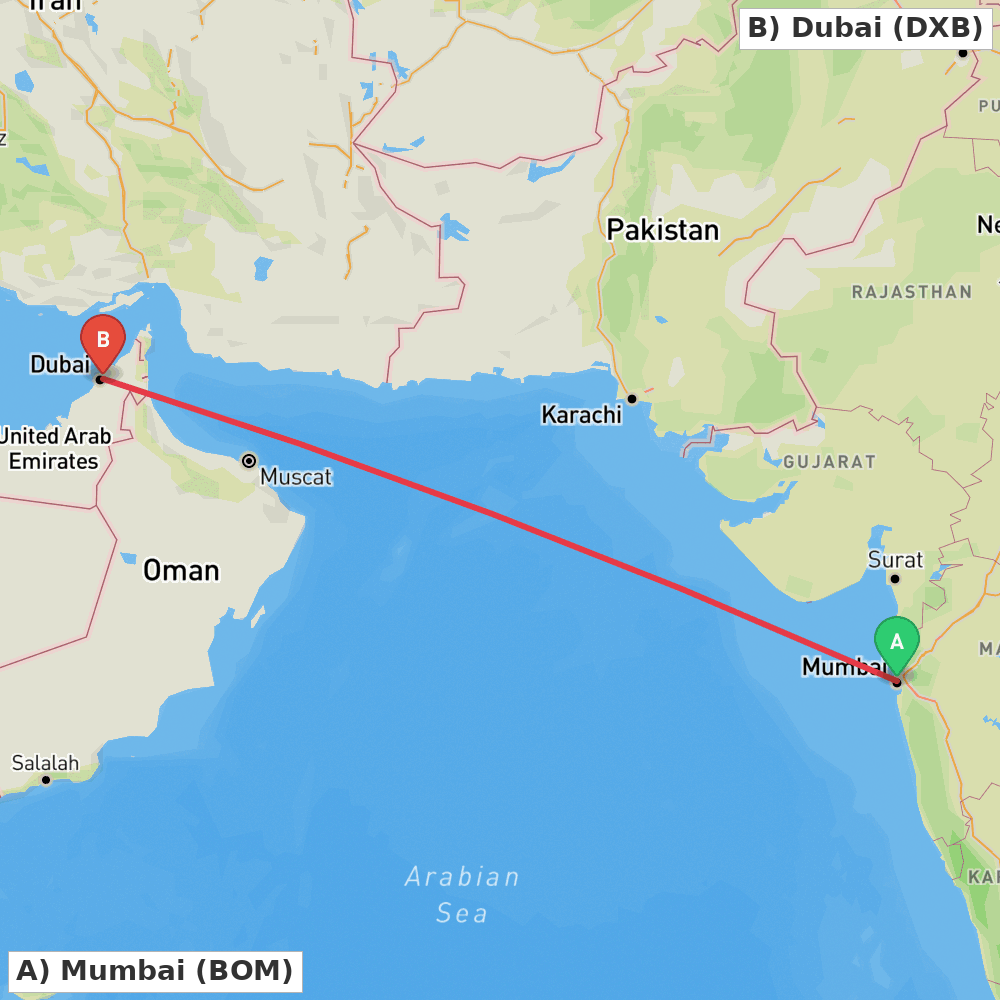 Flight route map from Mumbai to Dubai
