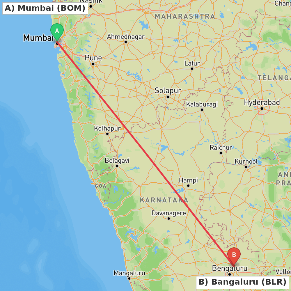 Flight route map from Mumbai to Bangaluru
