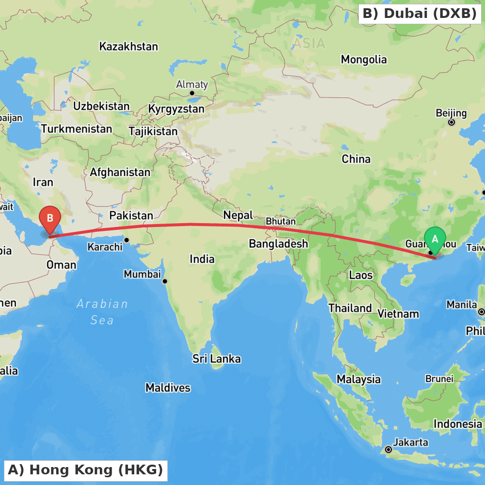 Flight route map from Hong Kong to Dubai