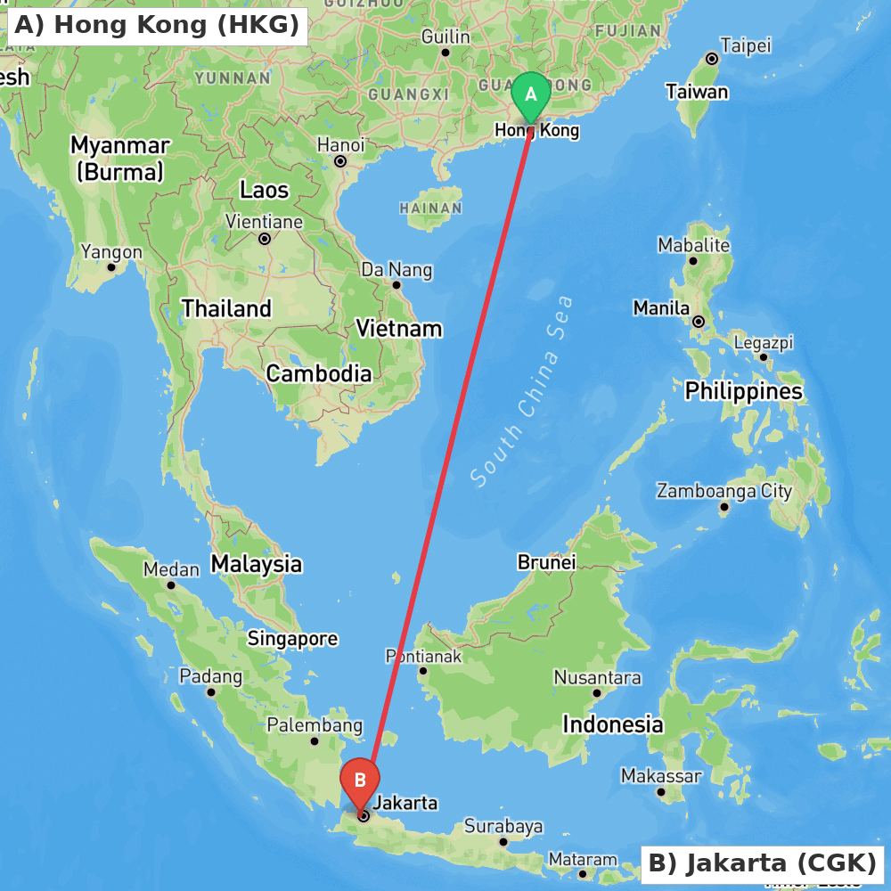 Flight route map from Hong Kong to Jakarta