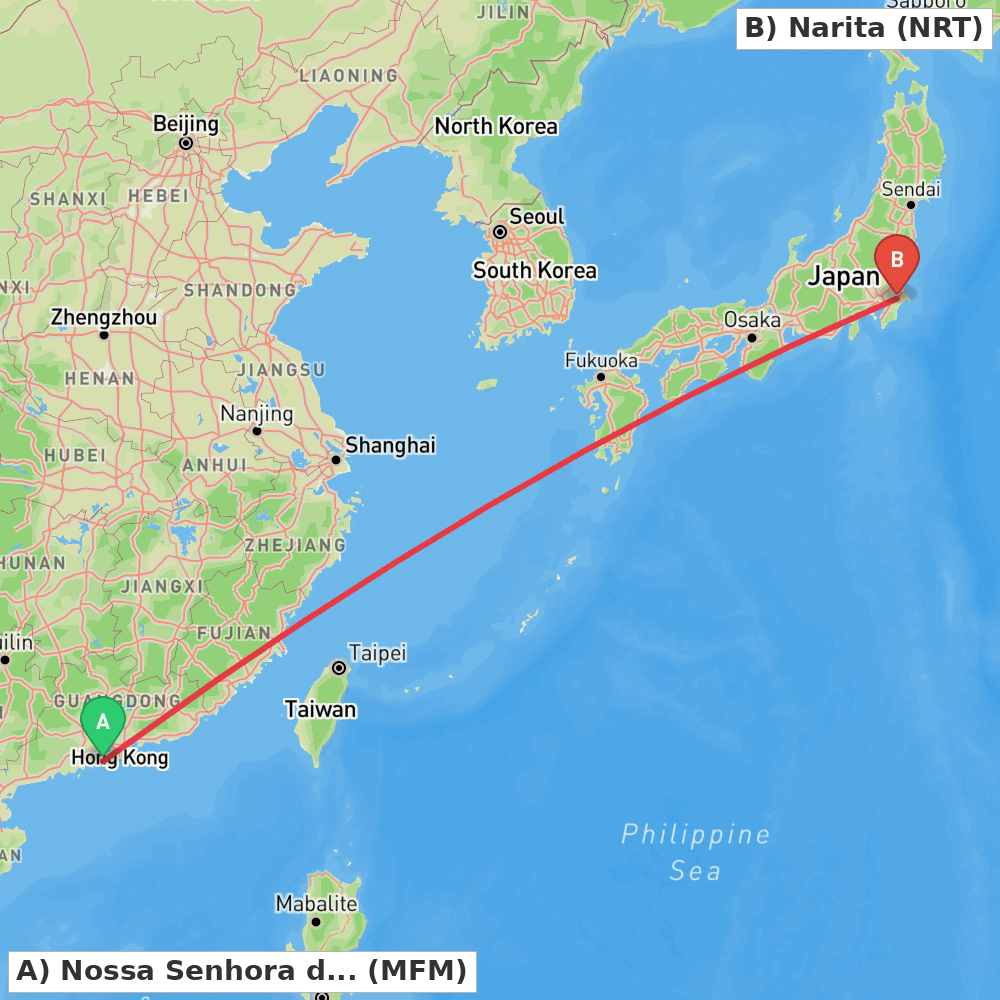 Flight route map from Nossa Senhora do Carmo to Narita