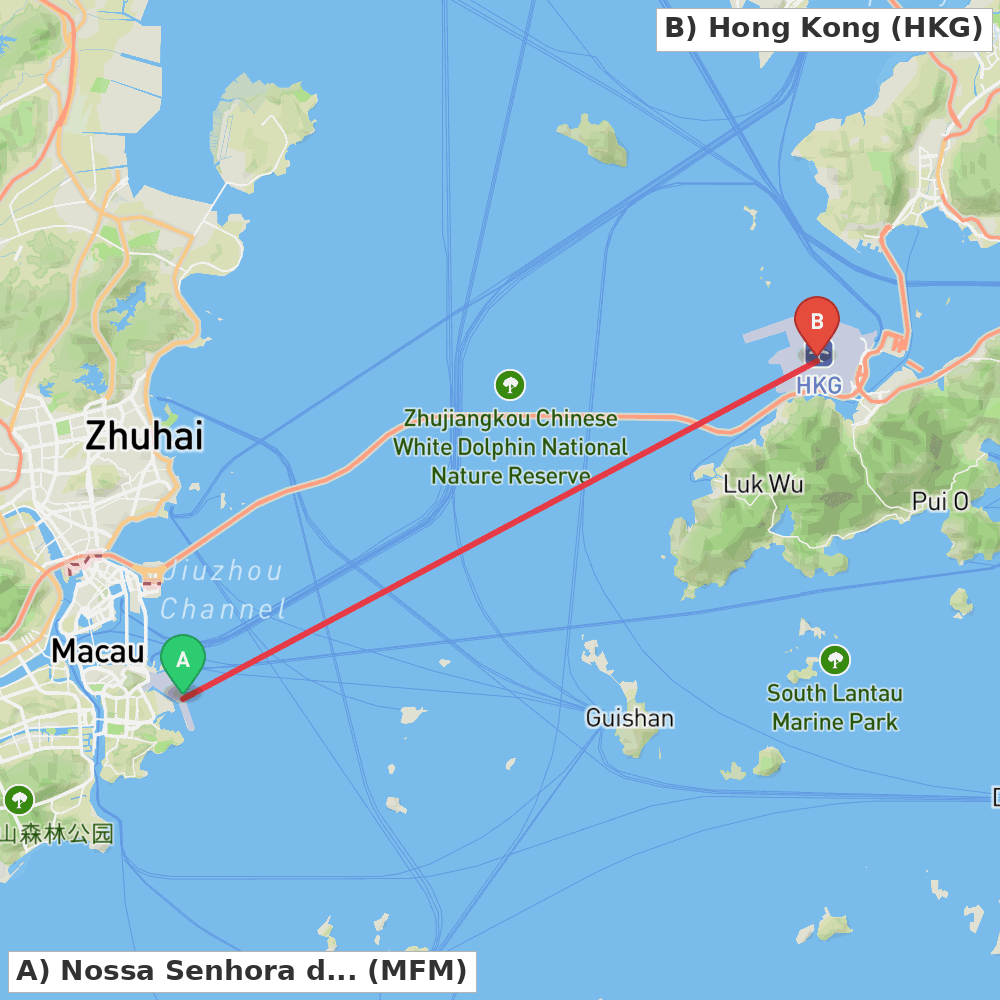 Flight route map from Nossa Senhora do Carmo to Hong Kong