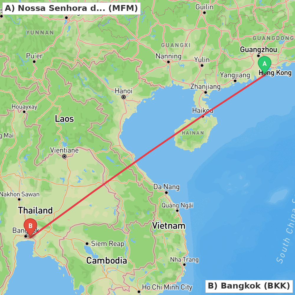 Flight route map from Nossa Senhora do Carmo to Bangkok