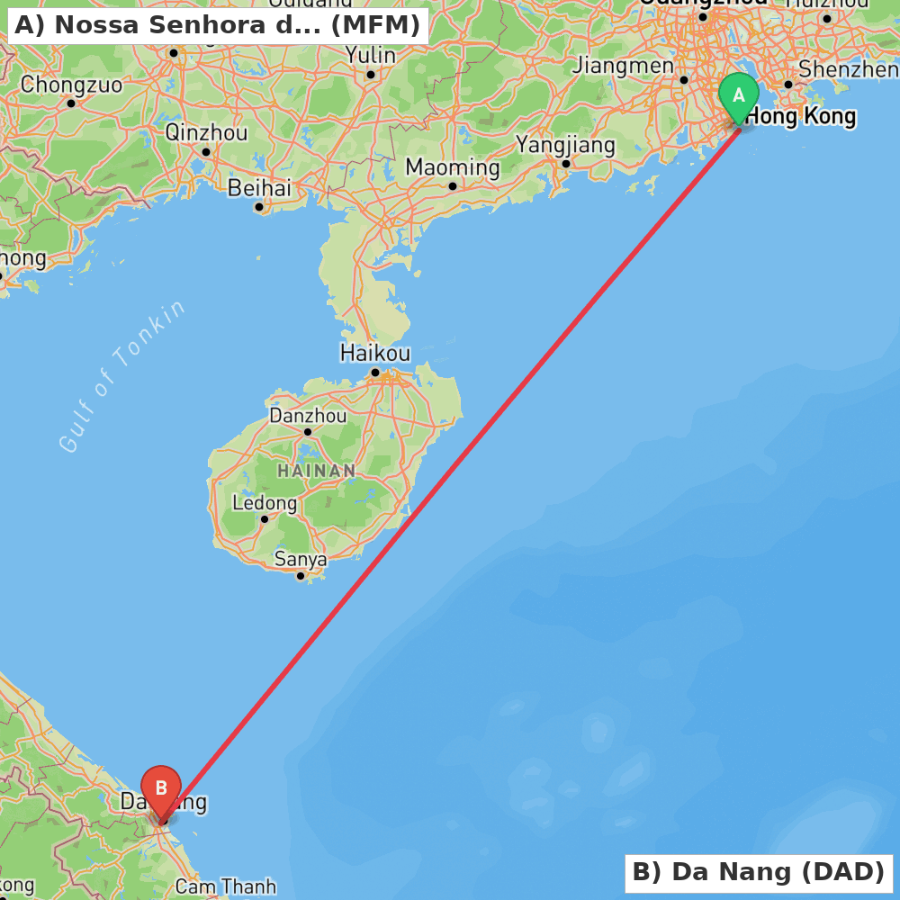 Flight route map from Nossa Senhora do Carmo to Da Nang