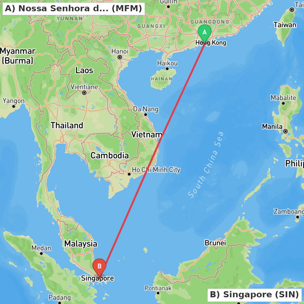 Flight route map from Nossa Senhora do Carmo to Singapore