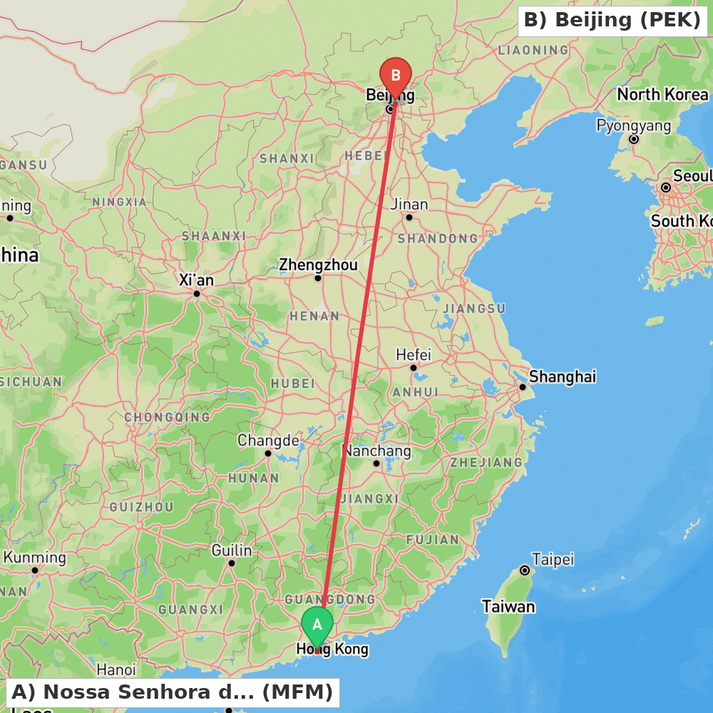 Flight route map from Nossa Senhora do Carmo to Beijing