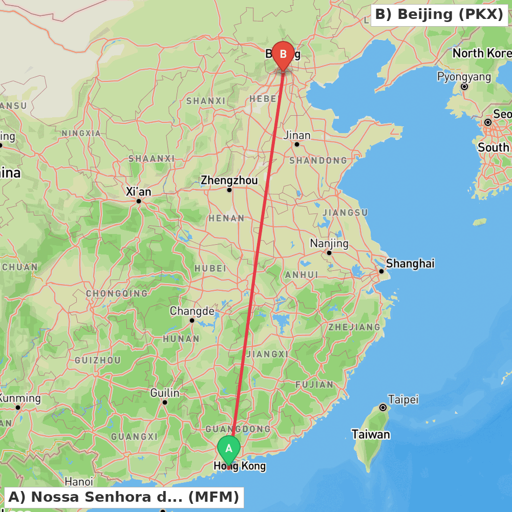 Flight route map from Nossa Senhora do Carmo to Beijing