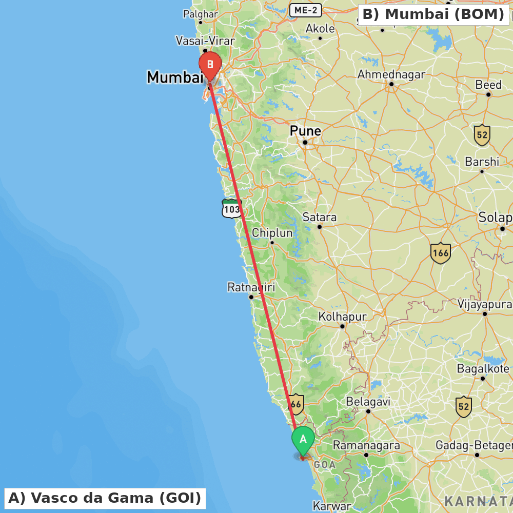 Flight route map from Vasco da Gama to Mumbai