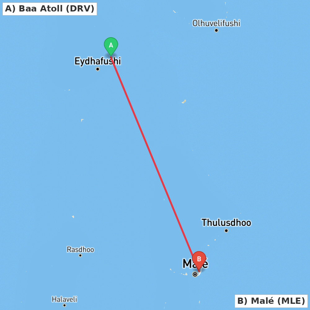 Flight route map from Baa Atoll to Malé