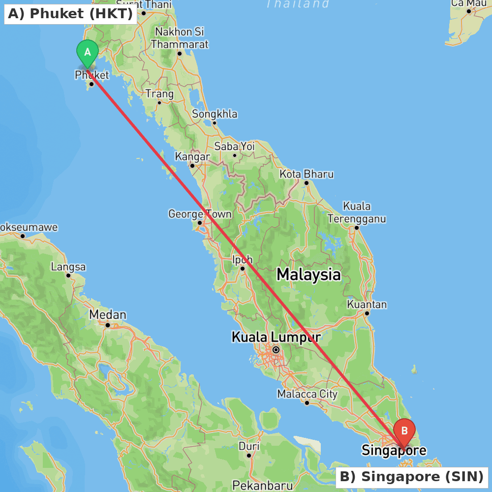 Flight route map from Phuket to Singapore