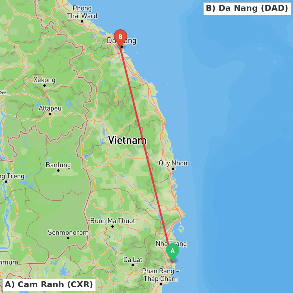 Flight route map from Cam Ranh to Da Nang