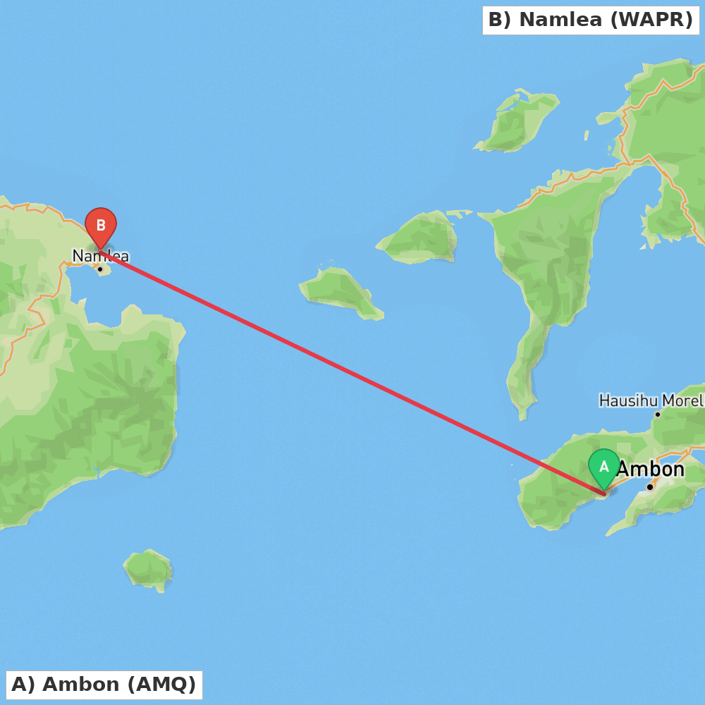 Flight route map from Ambon to Namlea