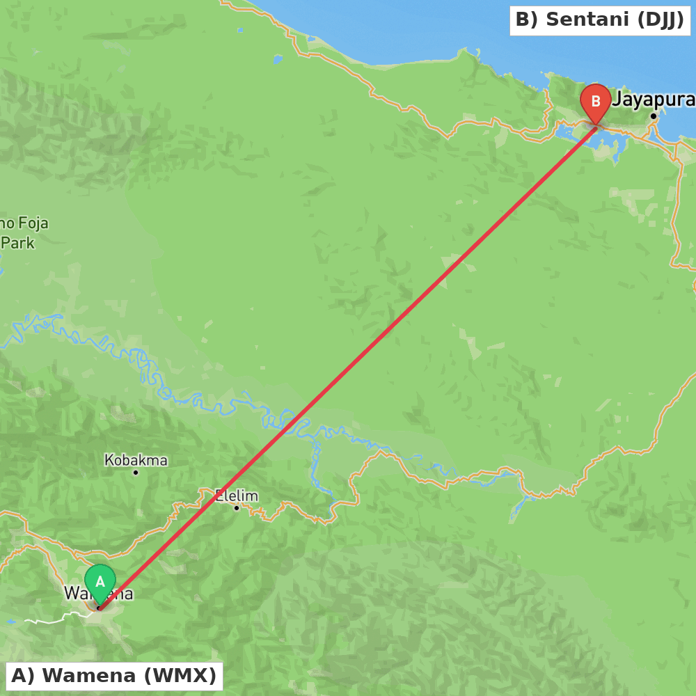 Flight route map from Wamena to Sentani