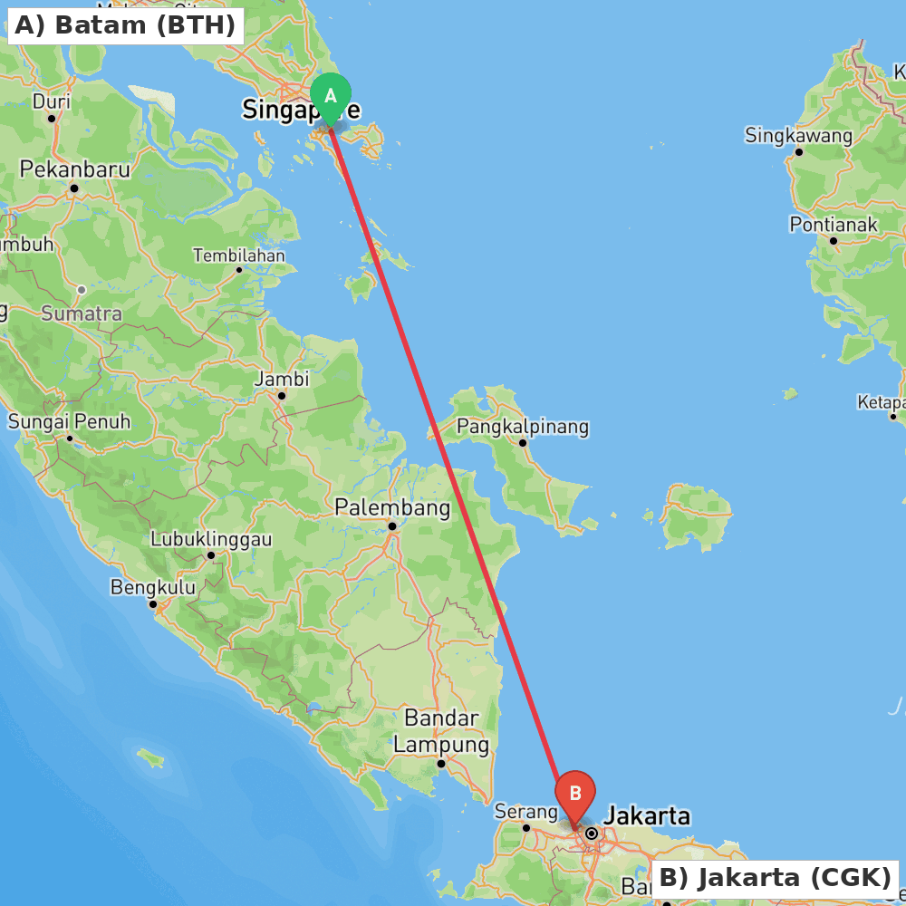 Flight route map from Batam to Jakarta