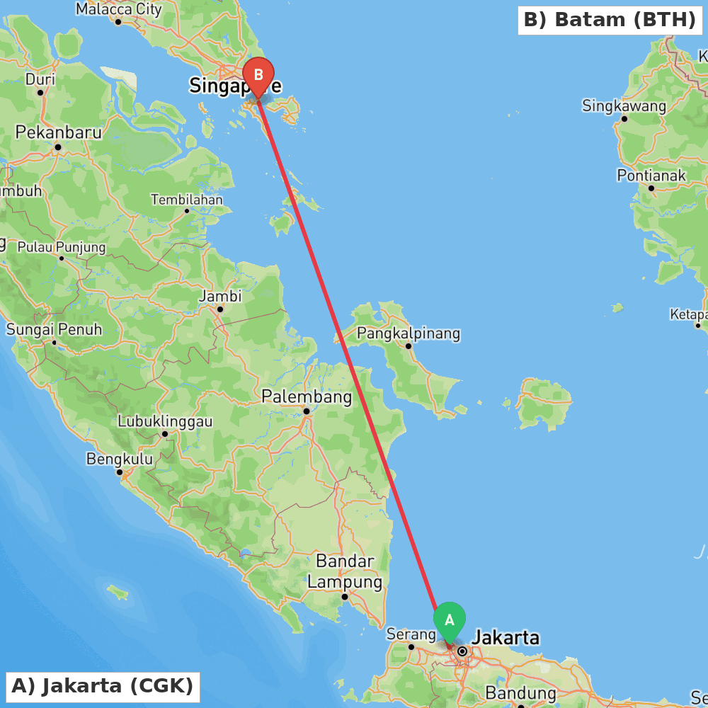 Flight route map from Jakarta to Batam