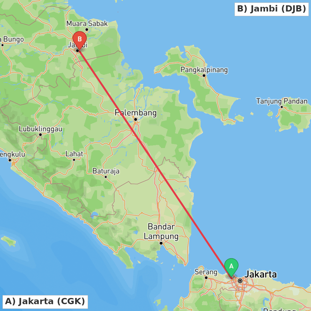 Flight route map from Jakarta to Jambi