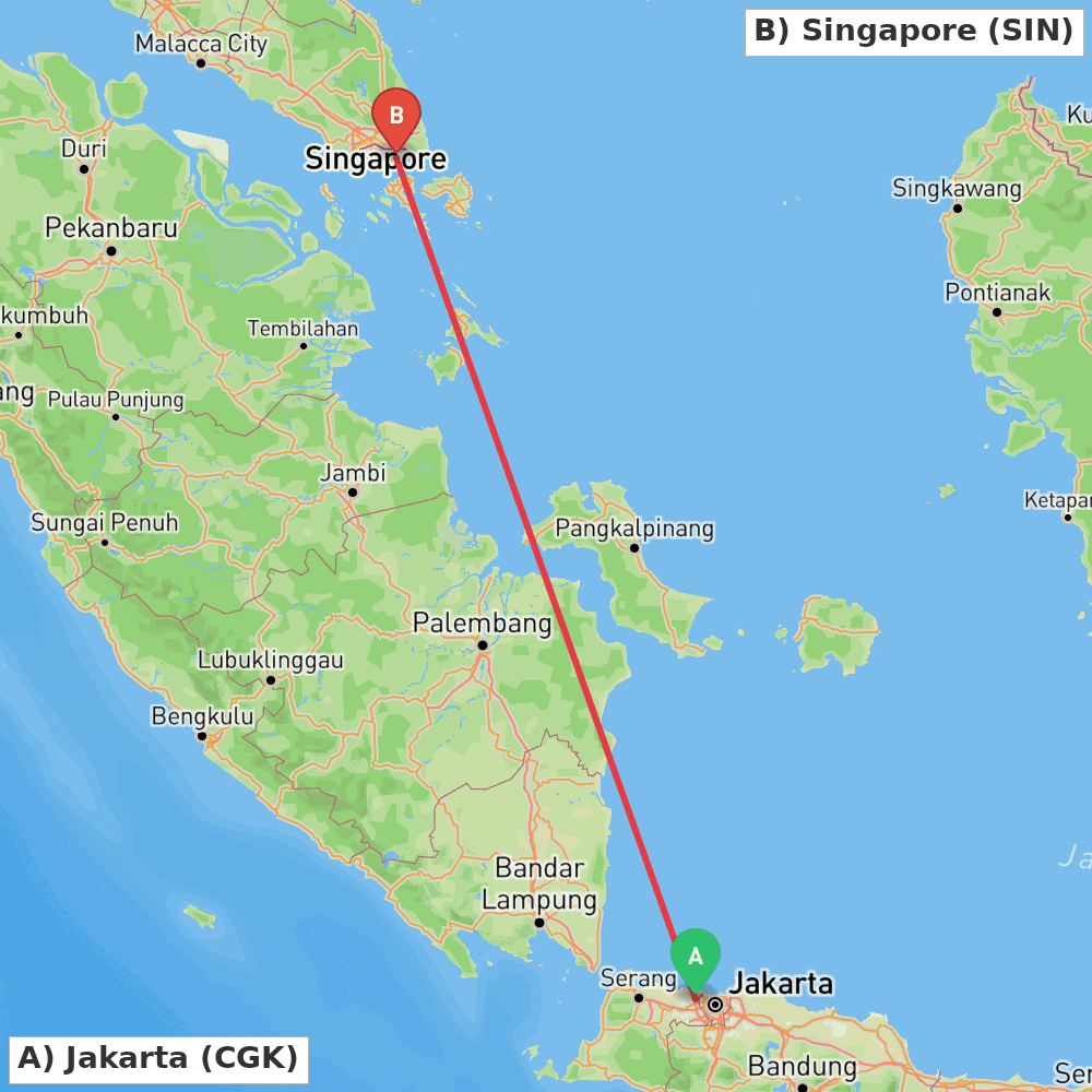 Flight route map from Jakarta to Singapore