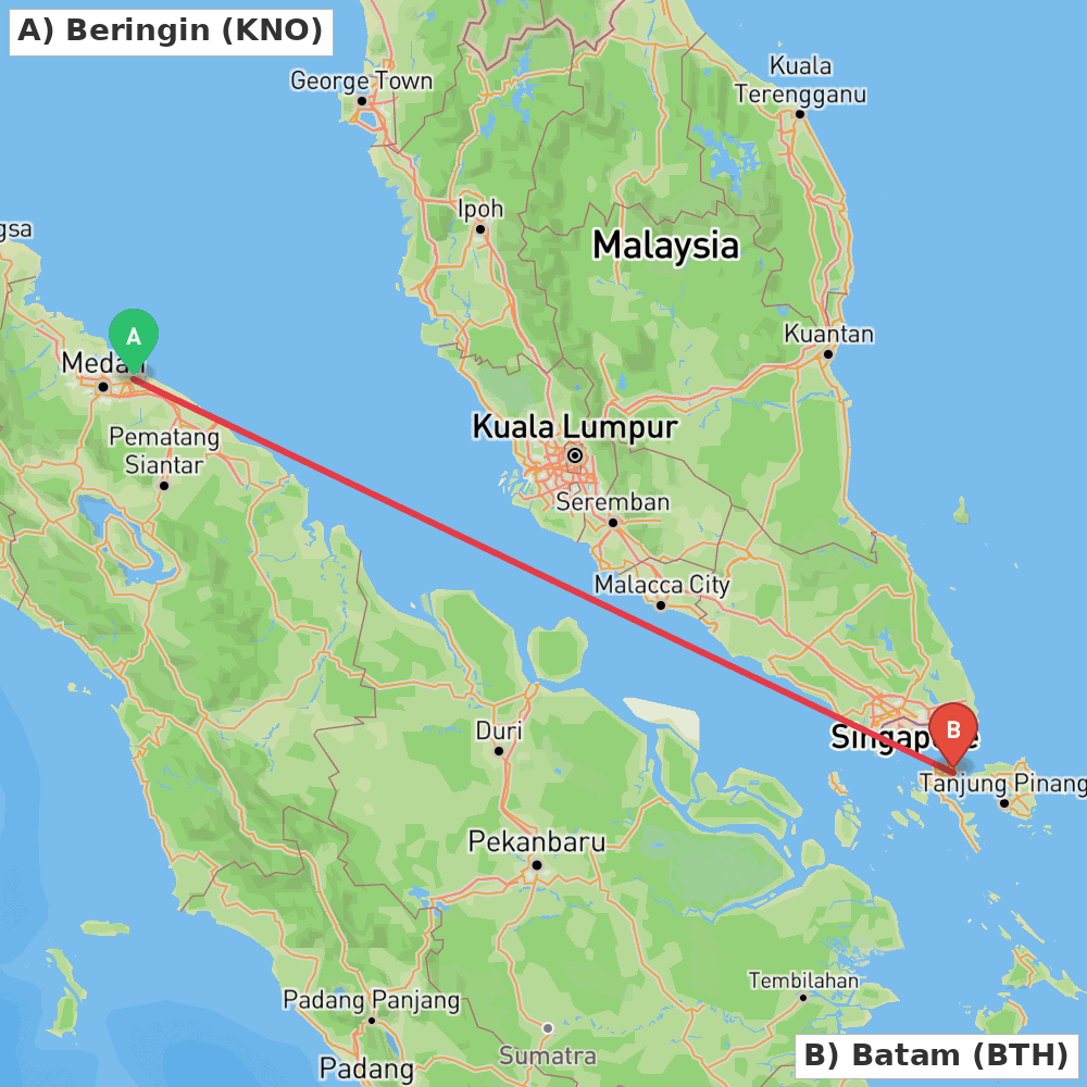 Flight route map from Beringin to Batam