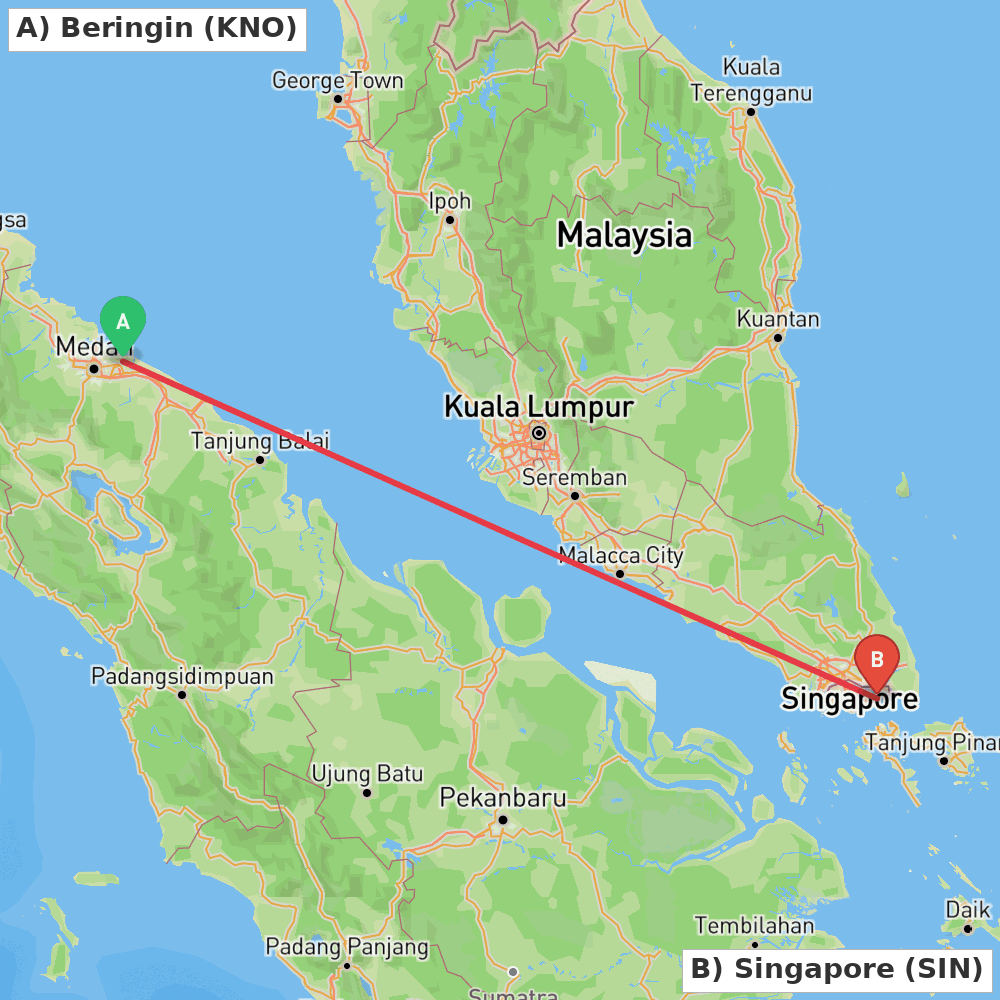 Flight route map from Beringin to Singapore