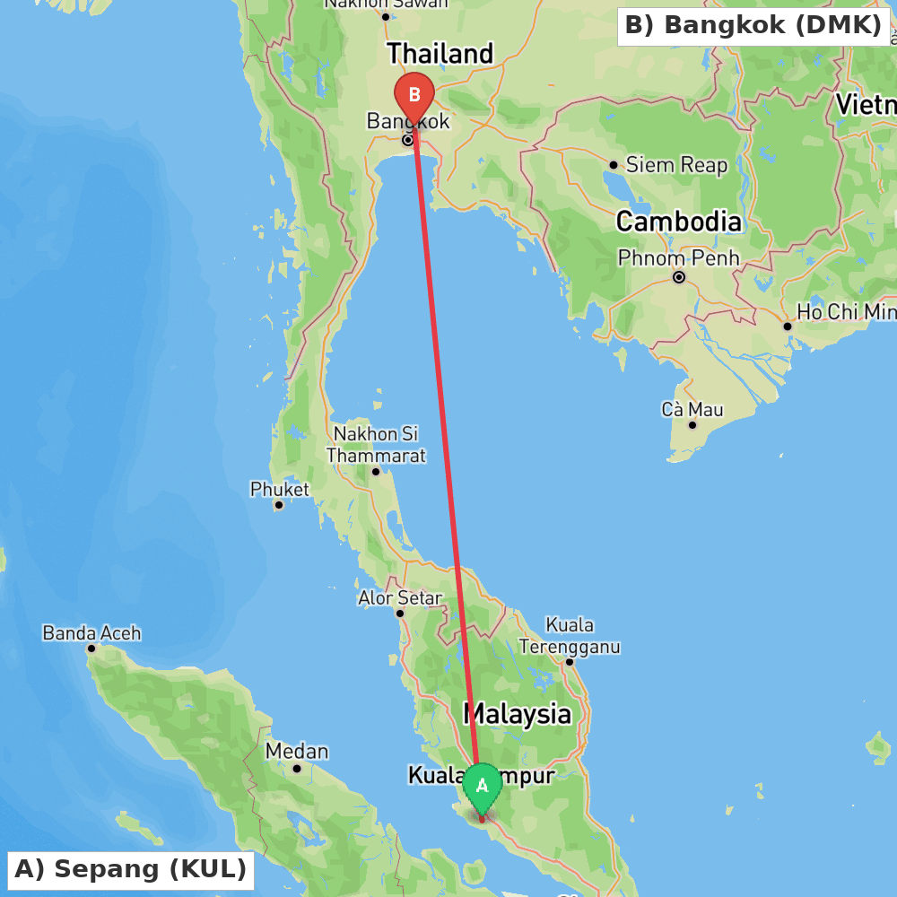 Flight route map from Sepang to Bangkok