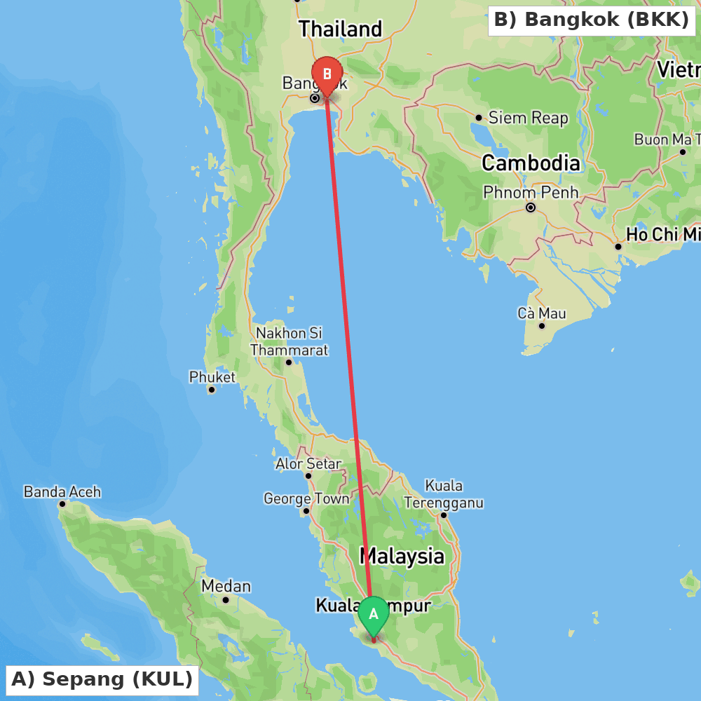 Flight route map from Sepang to Bangkok