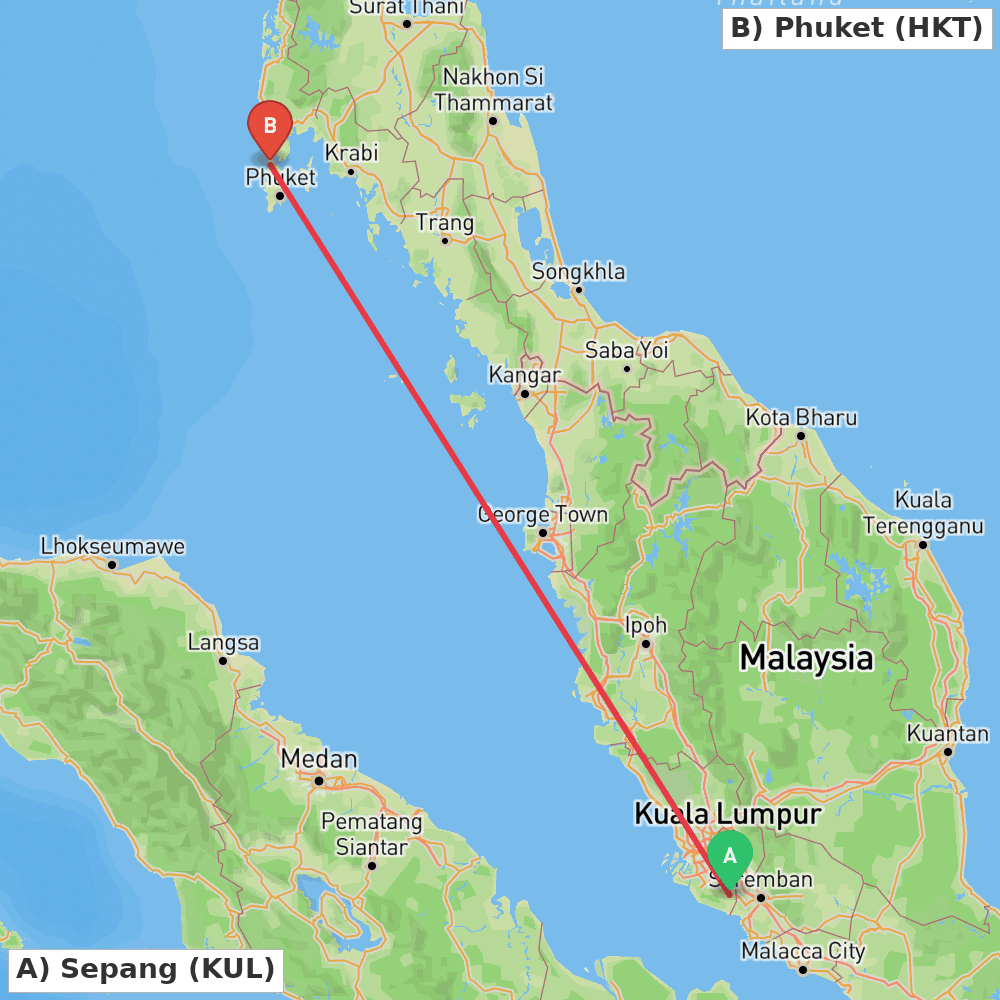 Flight route map from Sepang to Phuket