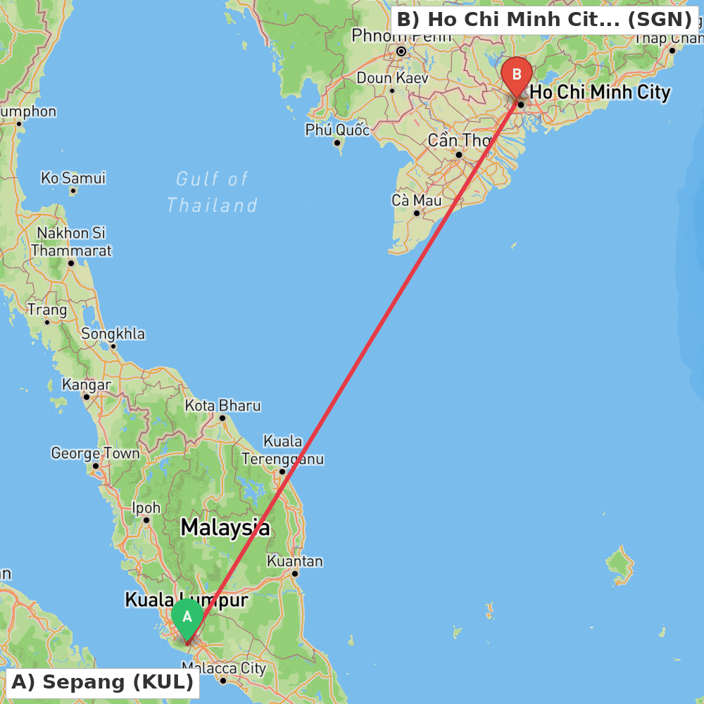 Flight route map from Sepang to Ho Chi Minh City