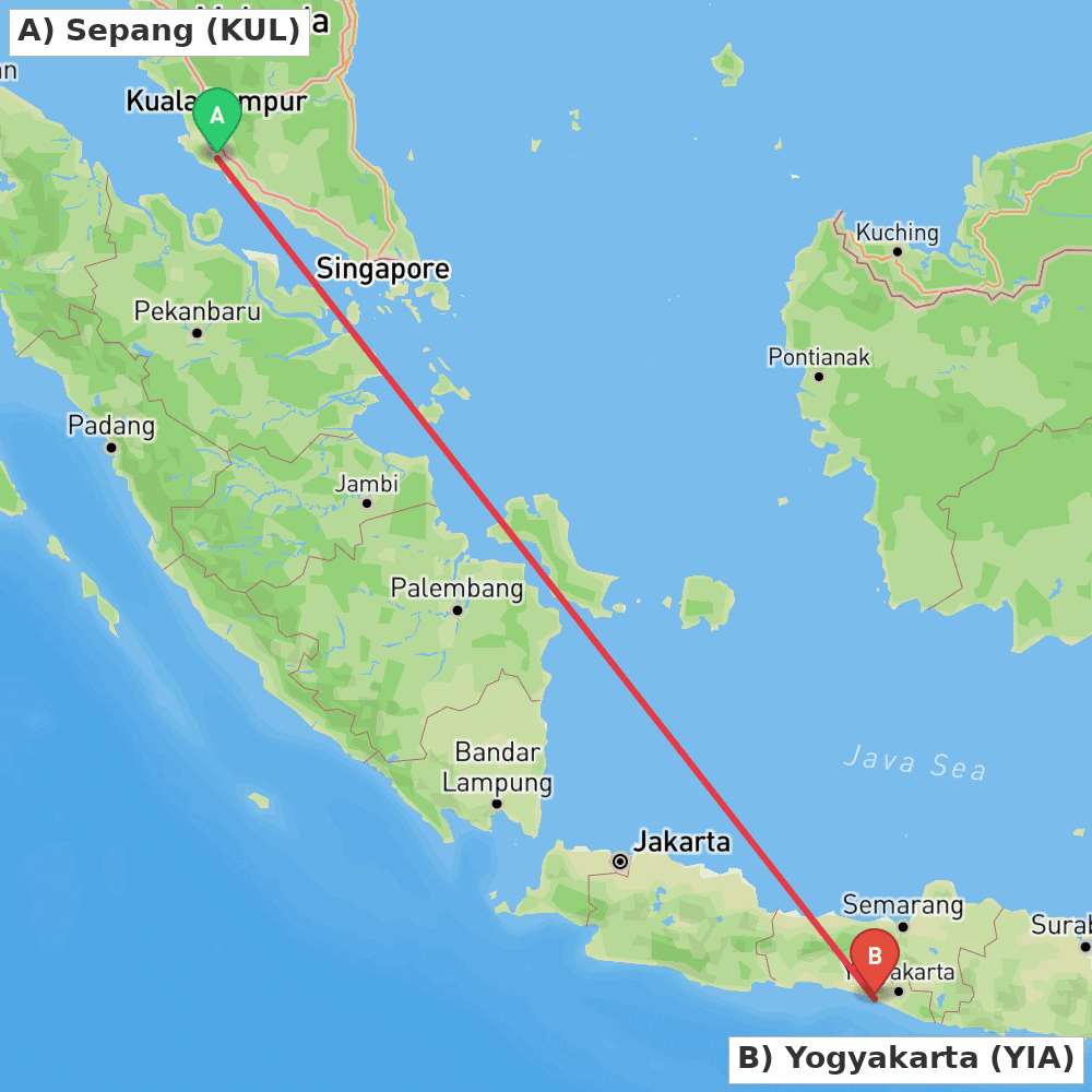 Flight route map from Sepang to Yogyakarta