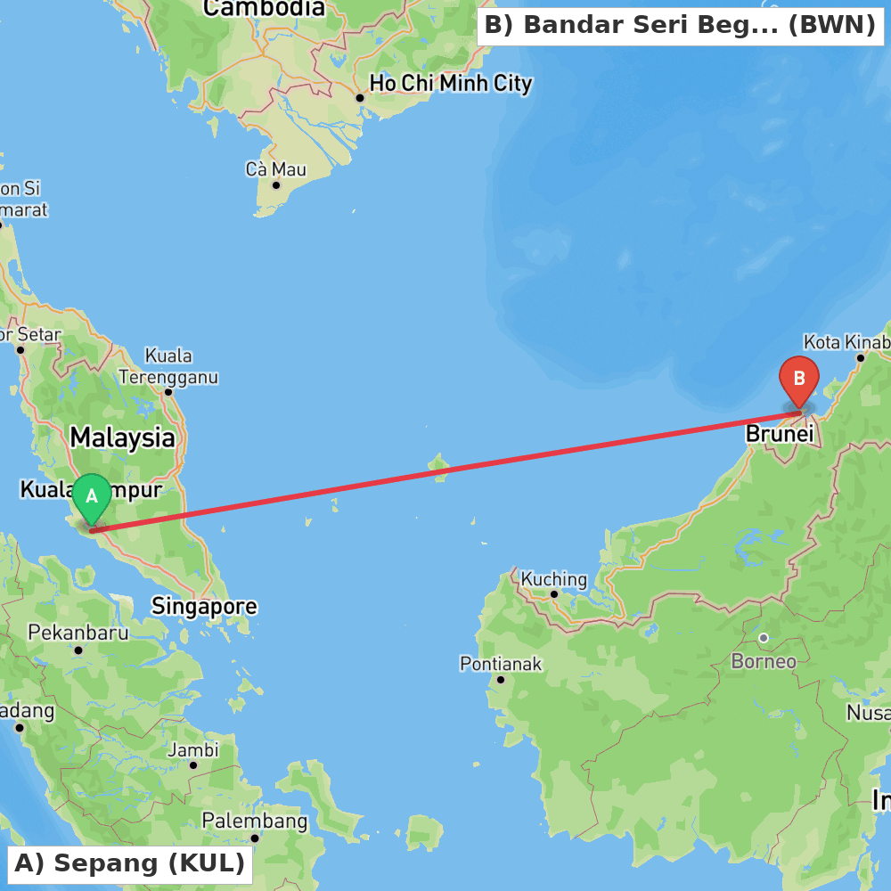 Flight route map from Sepang to Bandar Seri Begawan