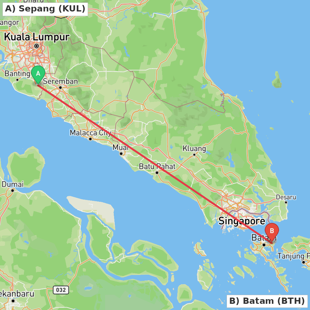 Flight route map from Sepang to Batam