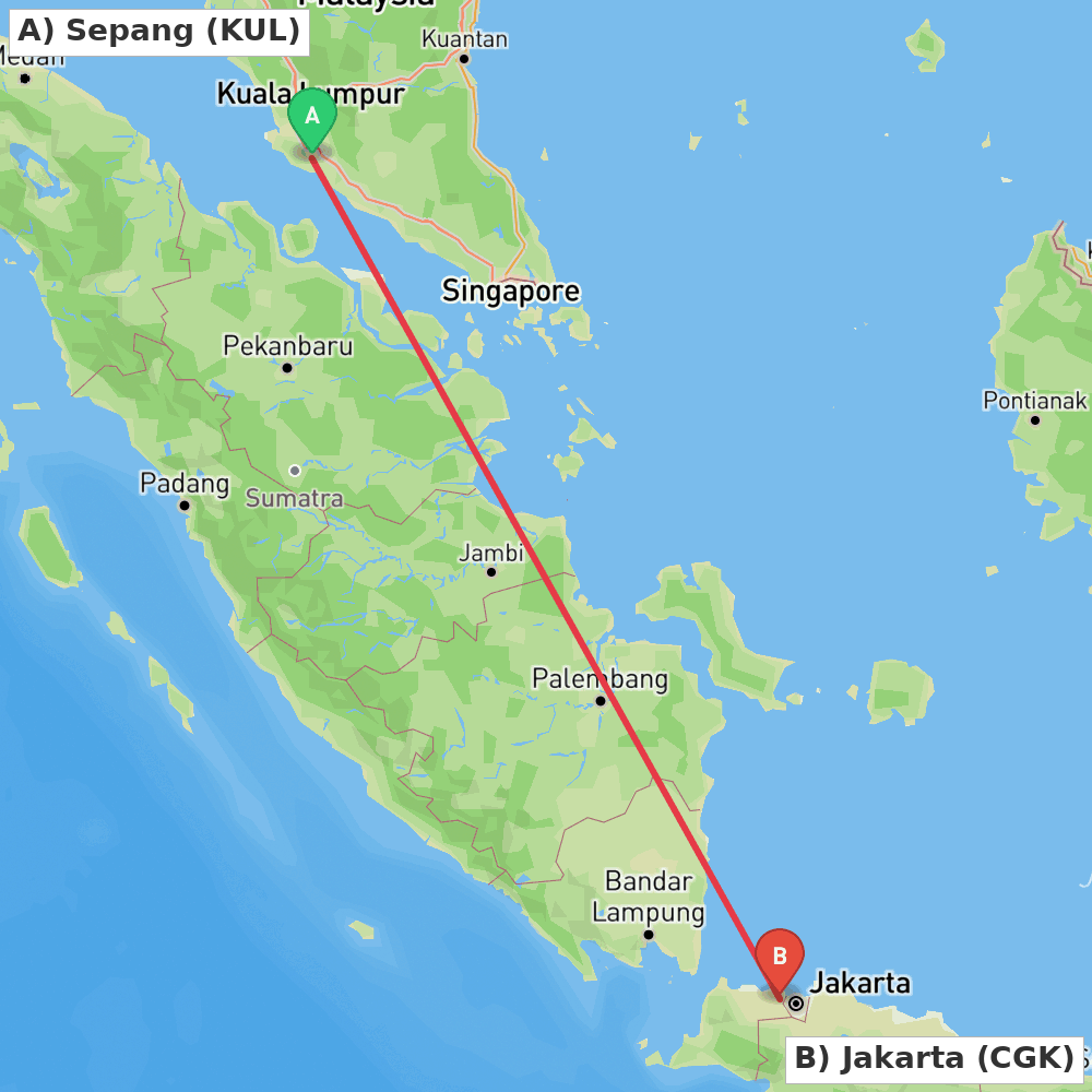 Flight route map from Sepang to Jakarta