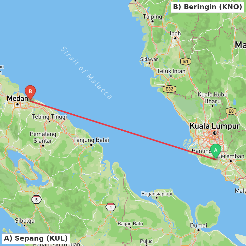 Flight route map from Sepang to Beringin