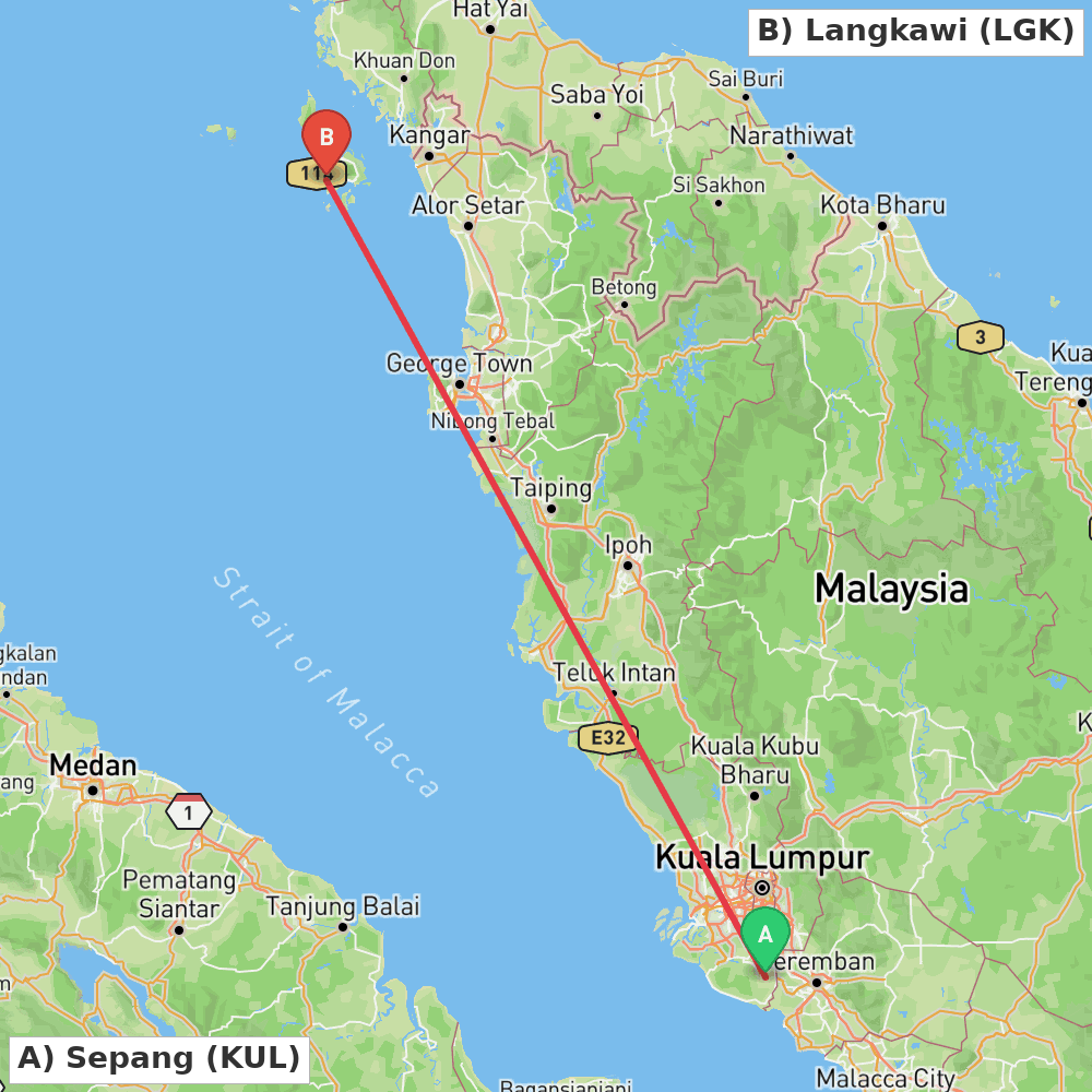 Flight route map from Sepang to Langkawi