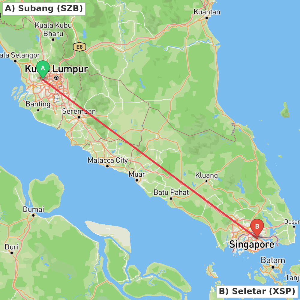 Flight route map from Subang to Seletar