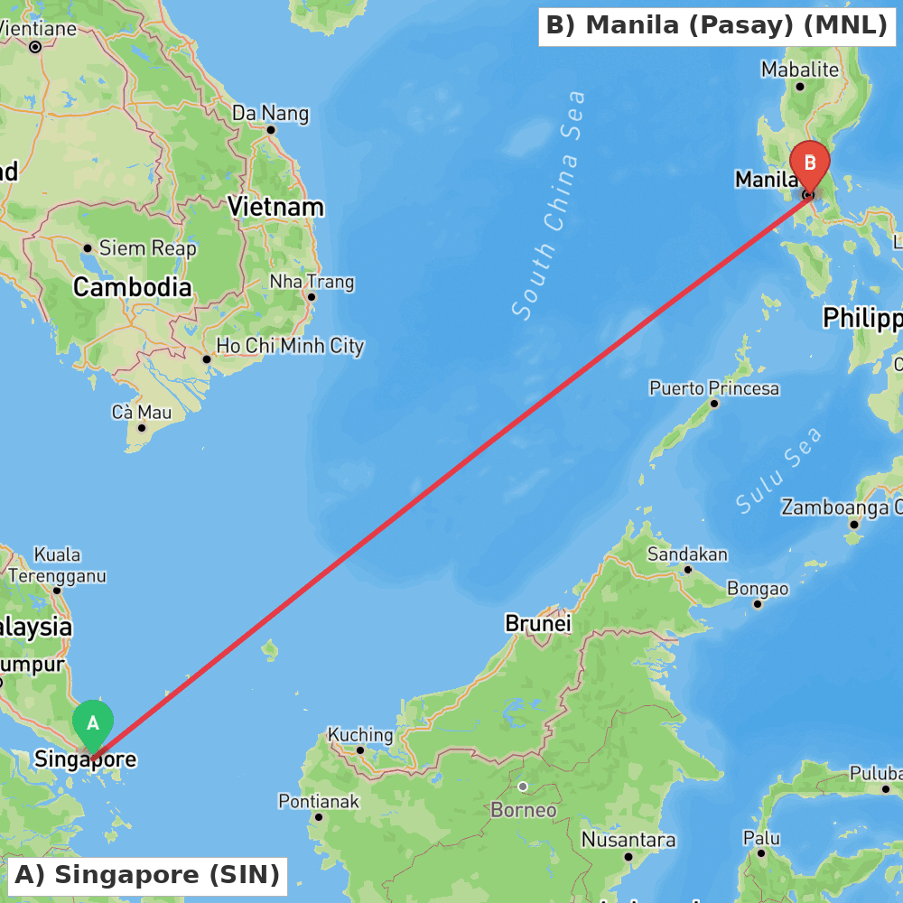 Flight route map from Singapore to Manila (Pasay)