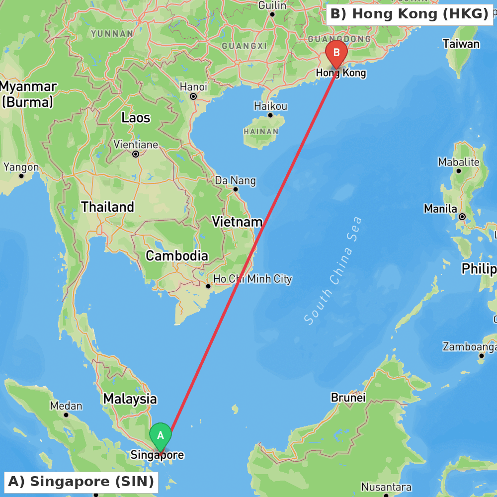 Flight route map from Singapore to Hong Kong