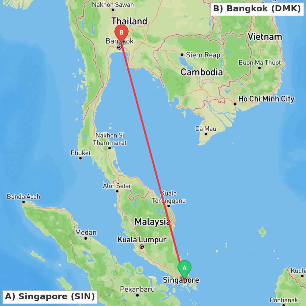 Flight route map from Singapore to Bangkok