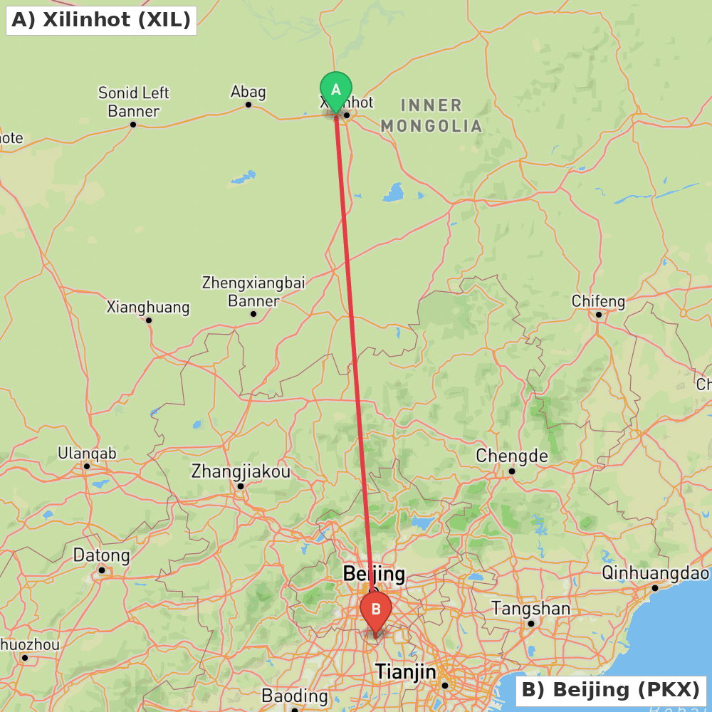 Flight route map from Xilinhot to Beijing