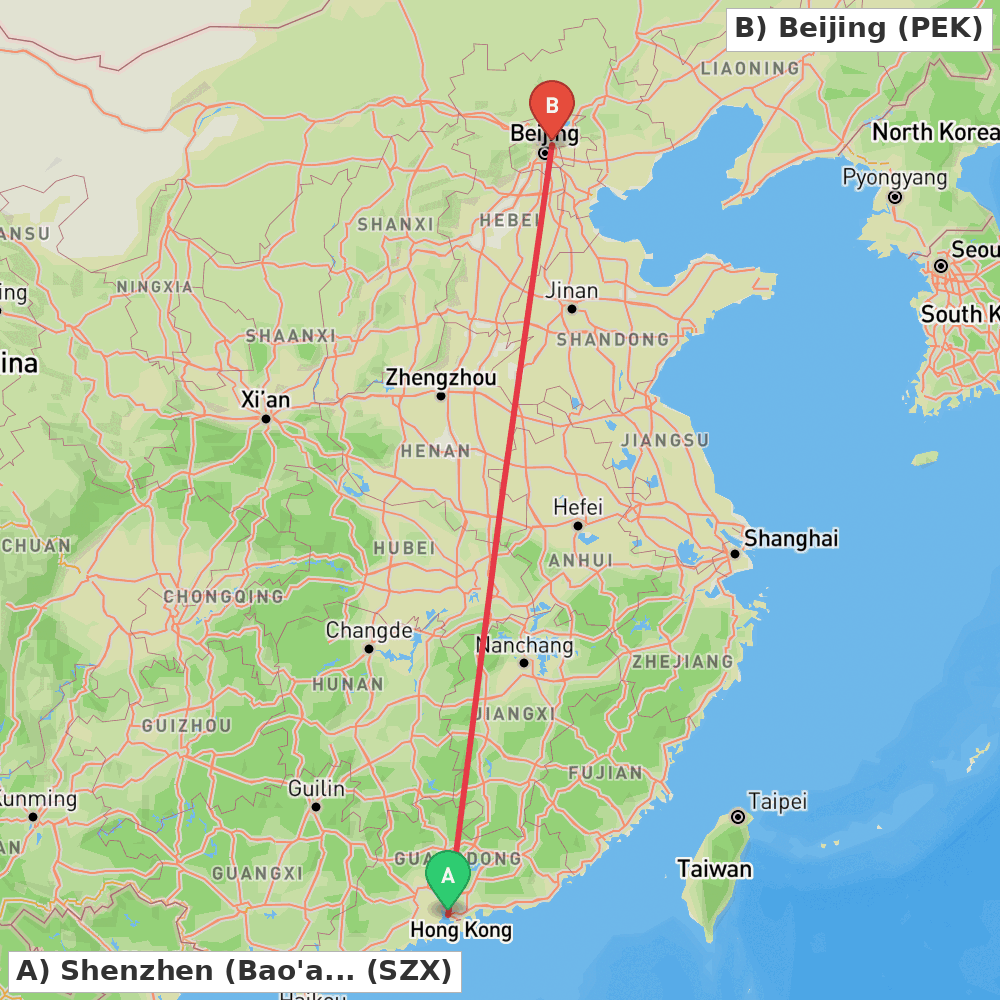 Flight route map from Shenzhen (Bao'an) to Beijing
