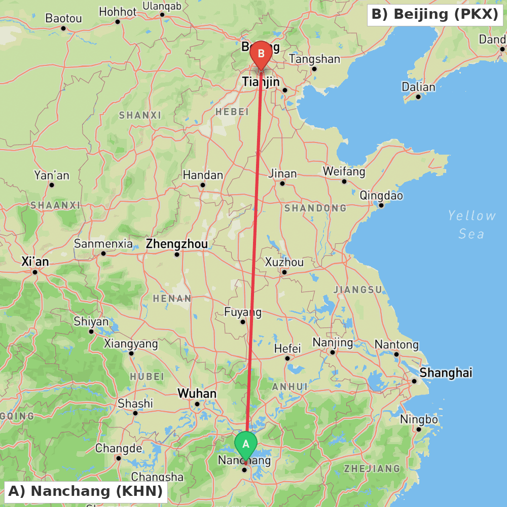 Flight route map from Nanchang to Beijing
