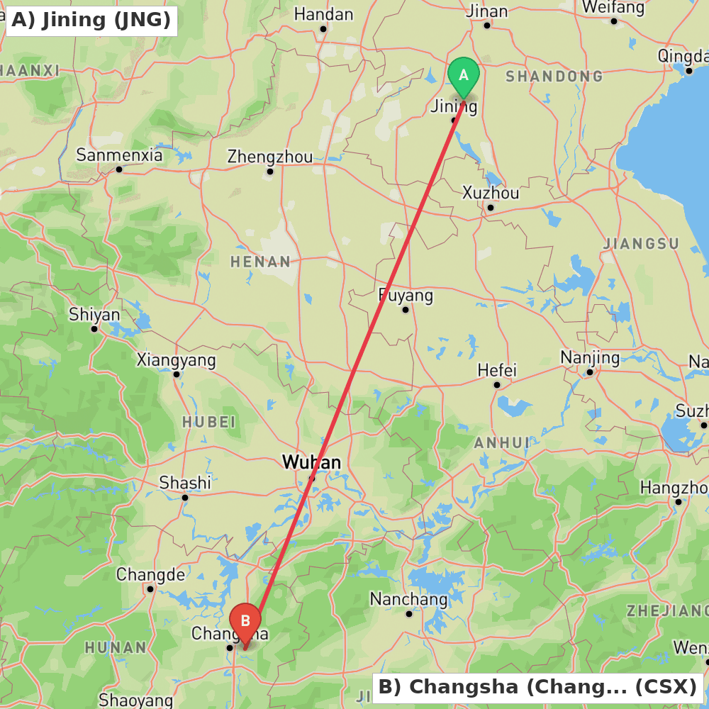Flight route map from Jining to Changsha (Changsha)