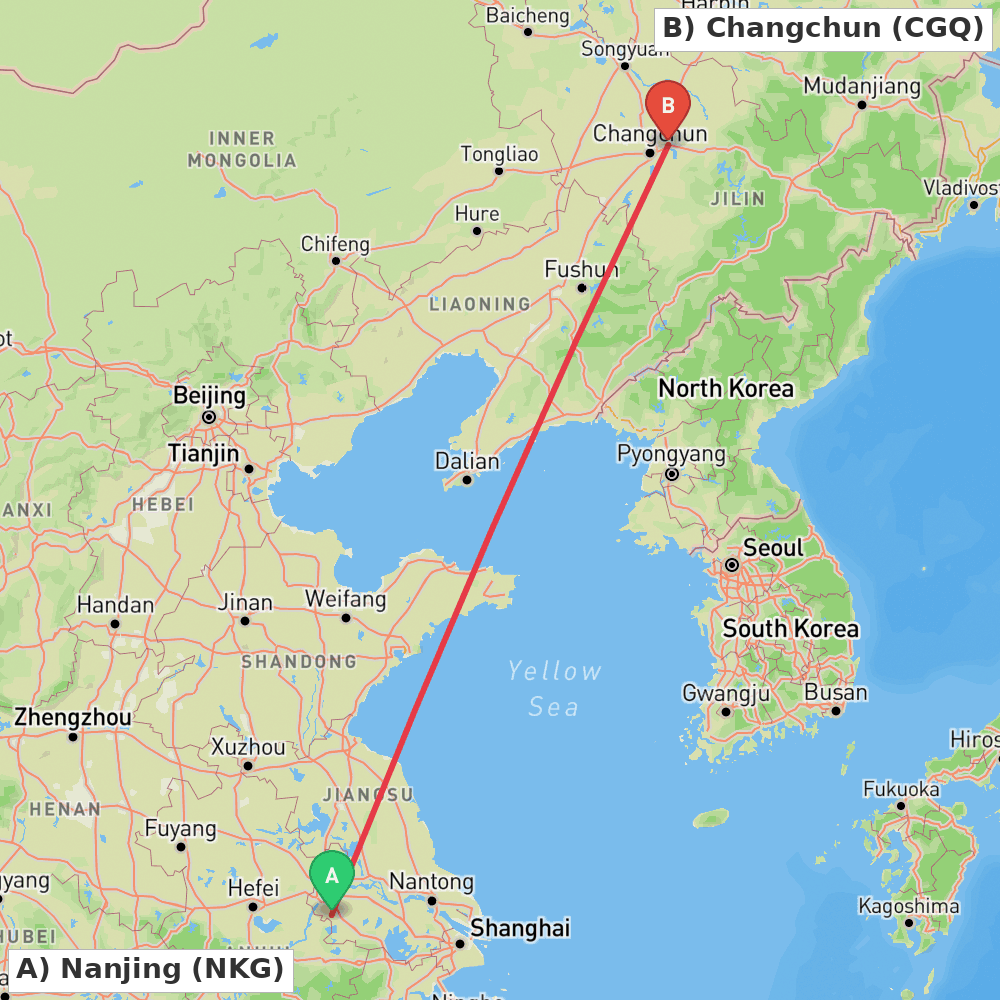 Flight route map from Nanjing to Changchun