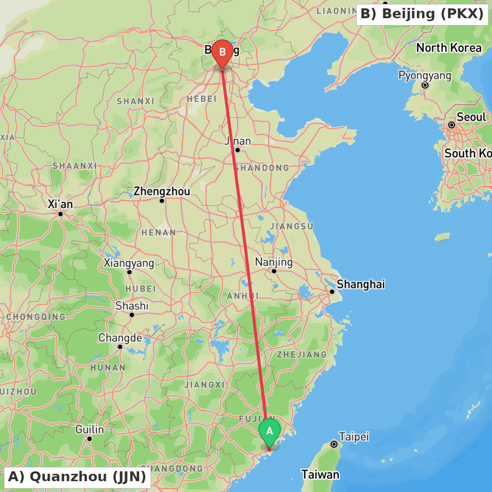 Flight route map from Quanzhou to Beijing